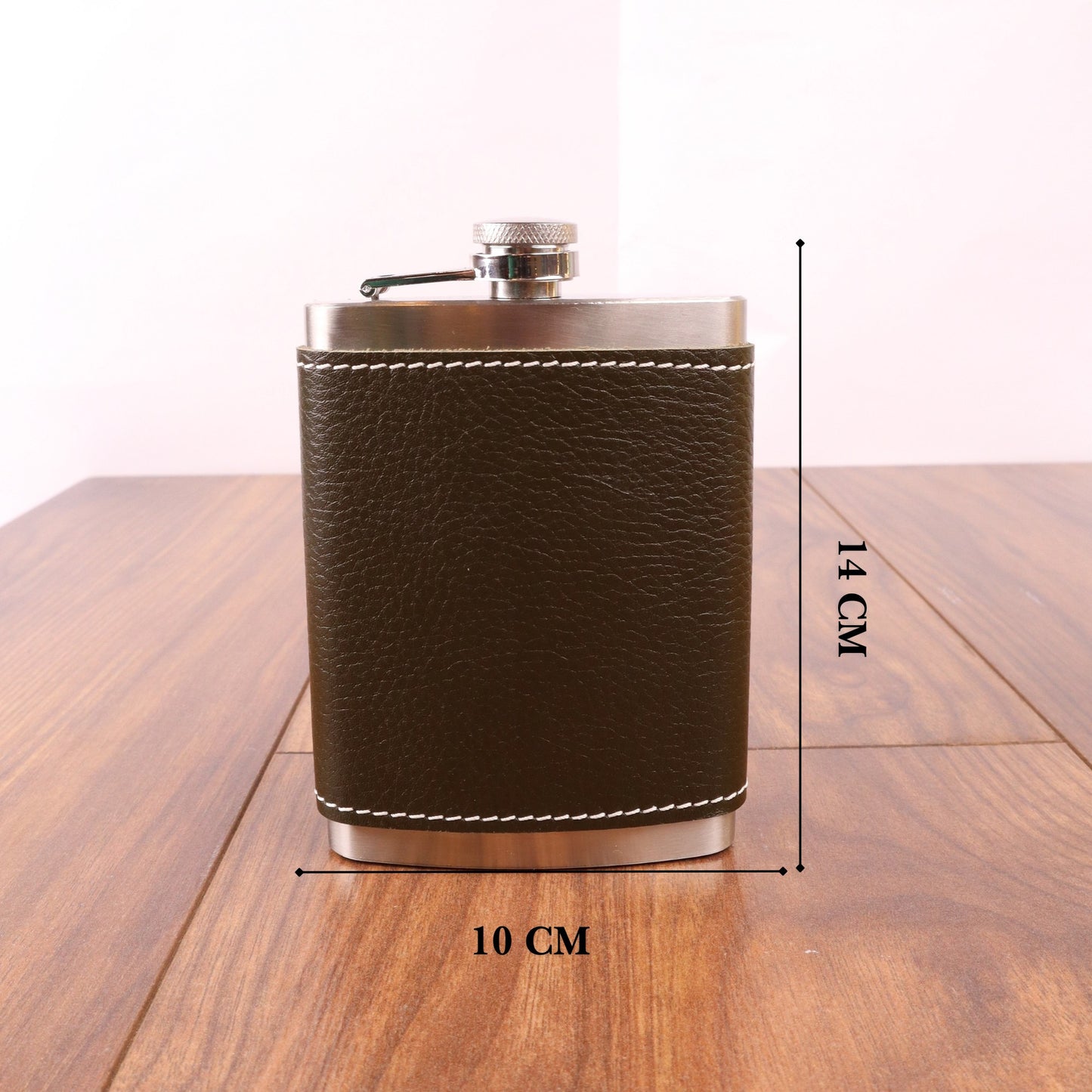 Perlotus 8 Oz 235 cc Funnel Khaki Green Handmade Leather Sheathed Steel Whiskey Pocket Flask